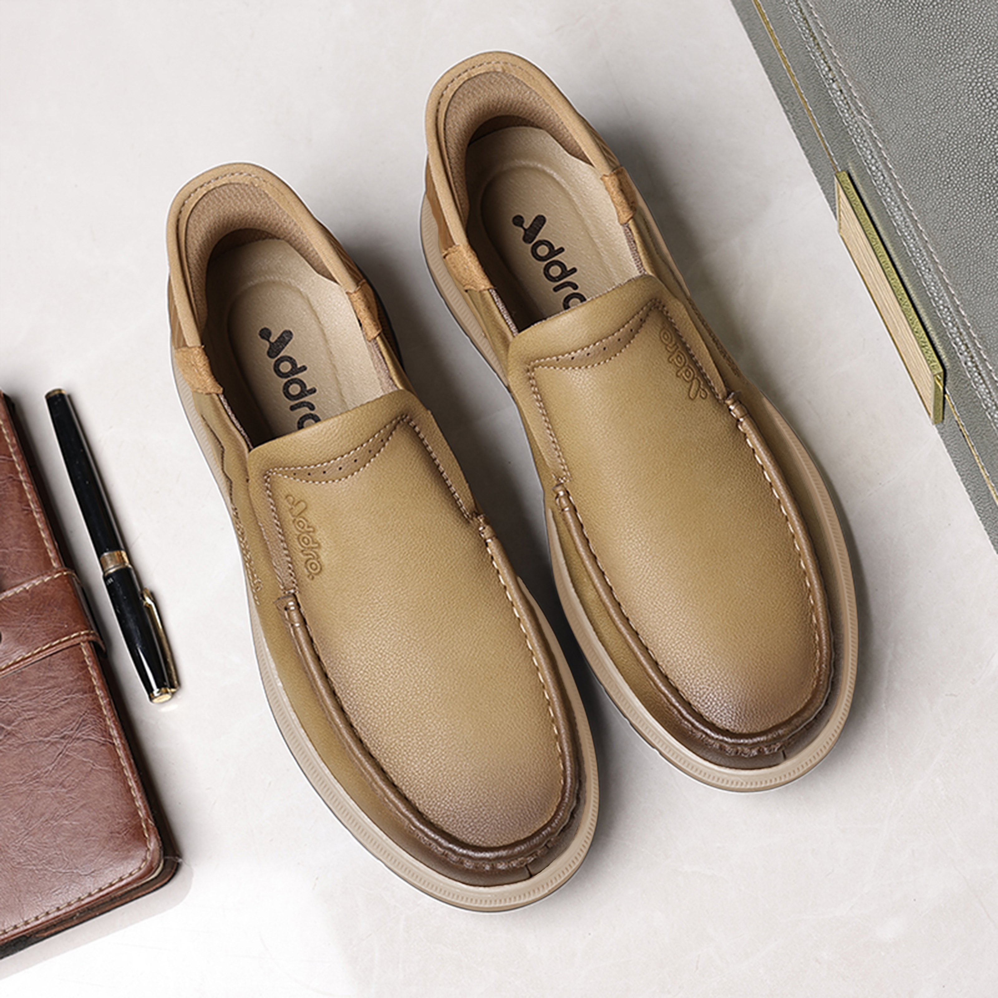 Addro Legacy Men’s Slip-In Casuals Khaki White Sole – First in Pakistan