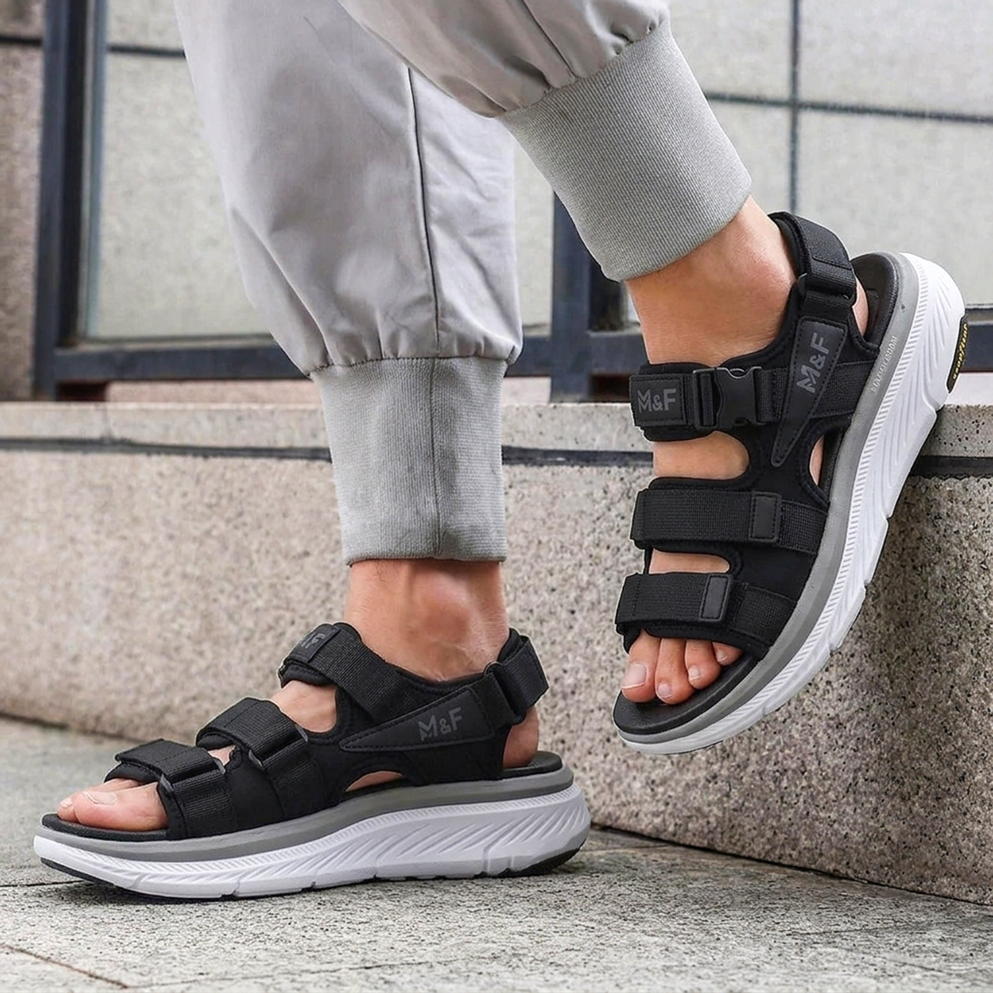 ADDRO Triple Strap Comfort Sandals with Goodyear Sole & Max Cushion