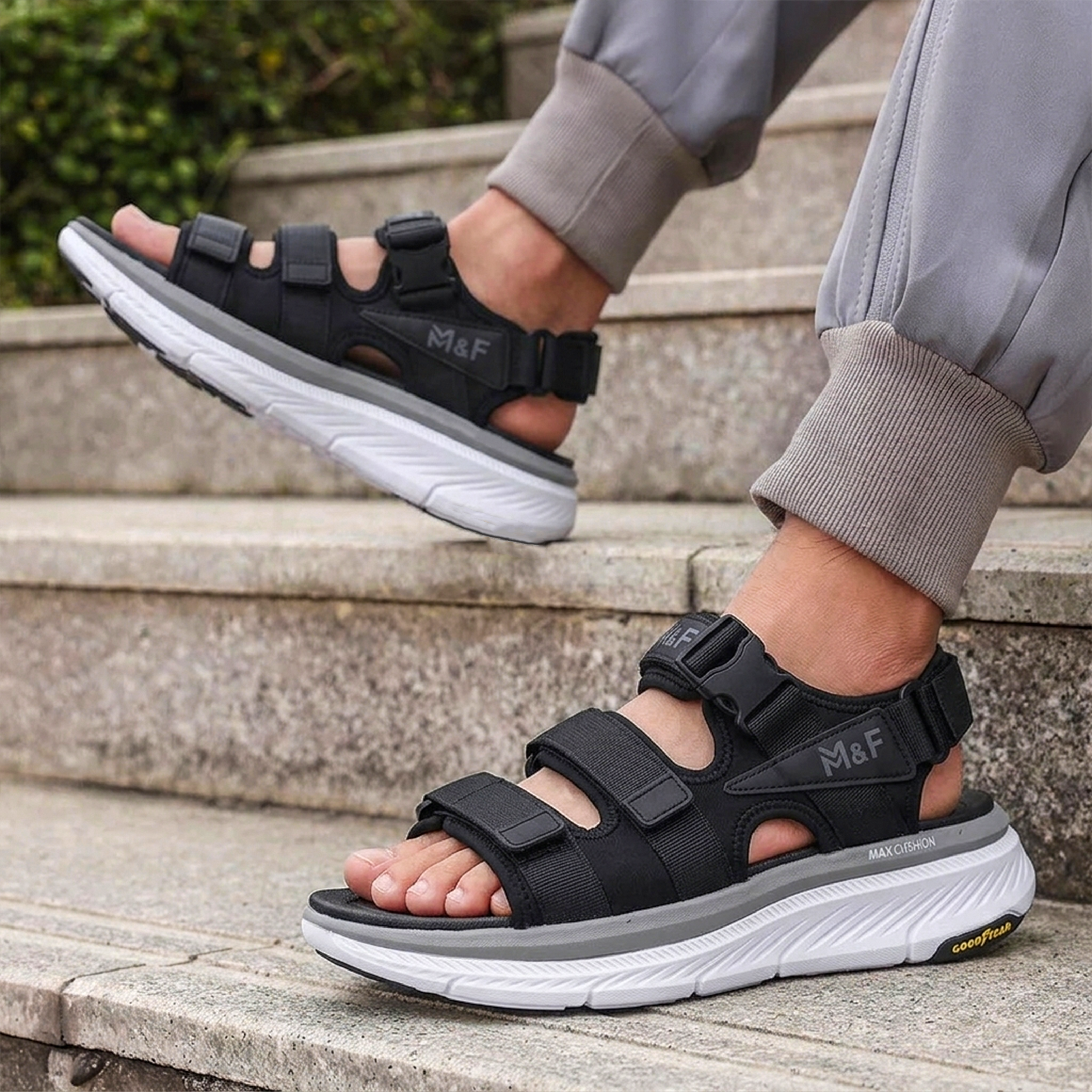 ADDRO Triple Strap Comfort Sandals with Goodyear Sole & Max Cushion