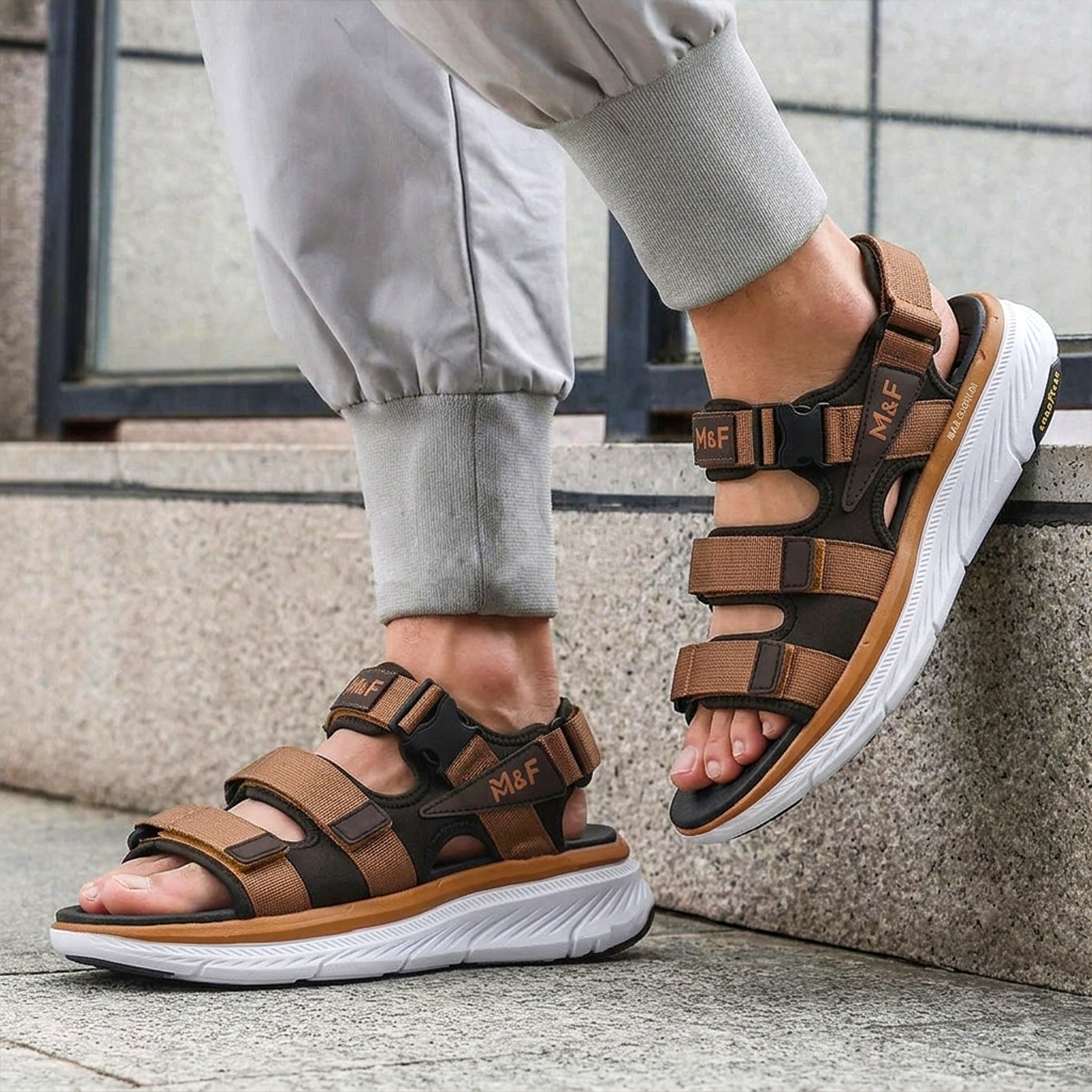ADDRO Triple Strap Comfort Sandals with Goodyear Sole & Max Cushion