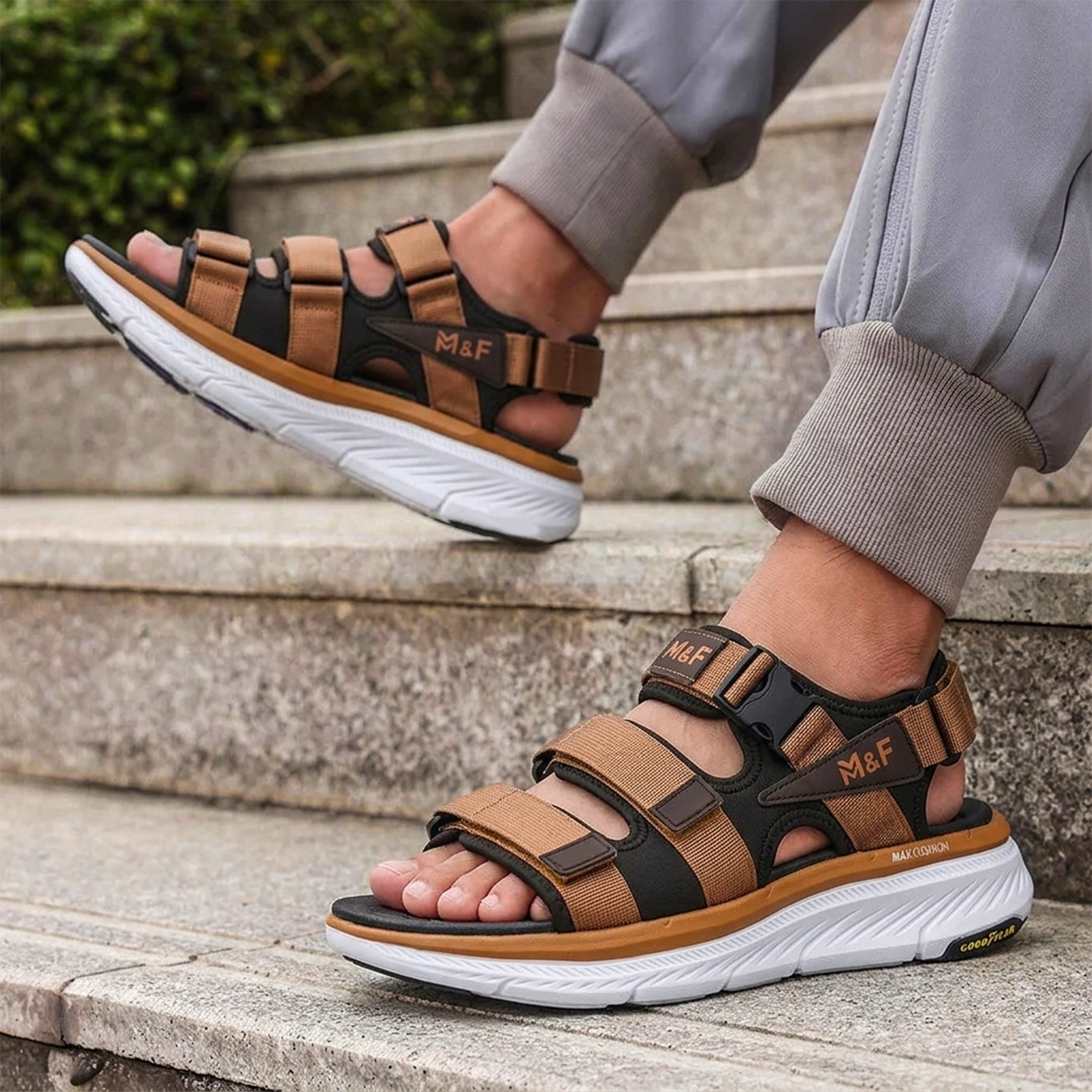 ADDRO Triple Strap Comfort Sandals with Goodyear Sole & Max Cushion