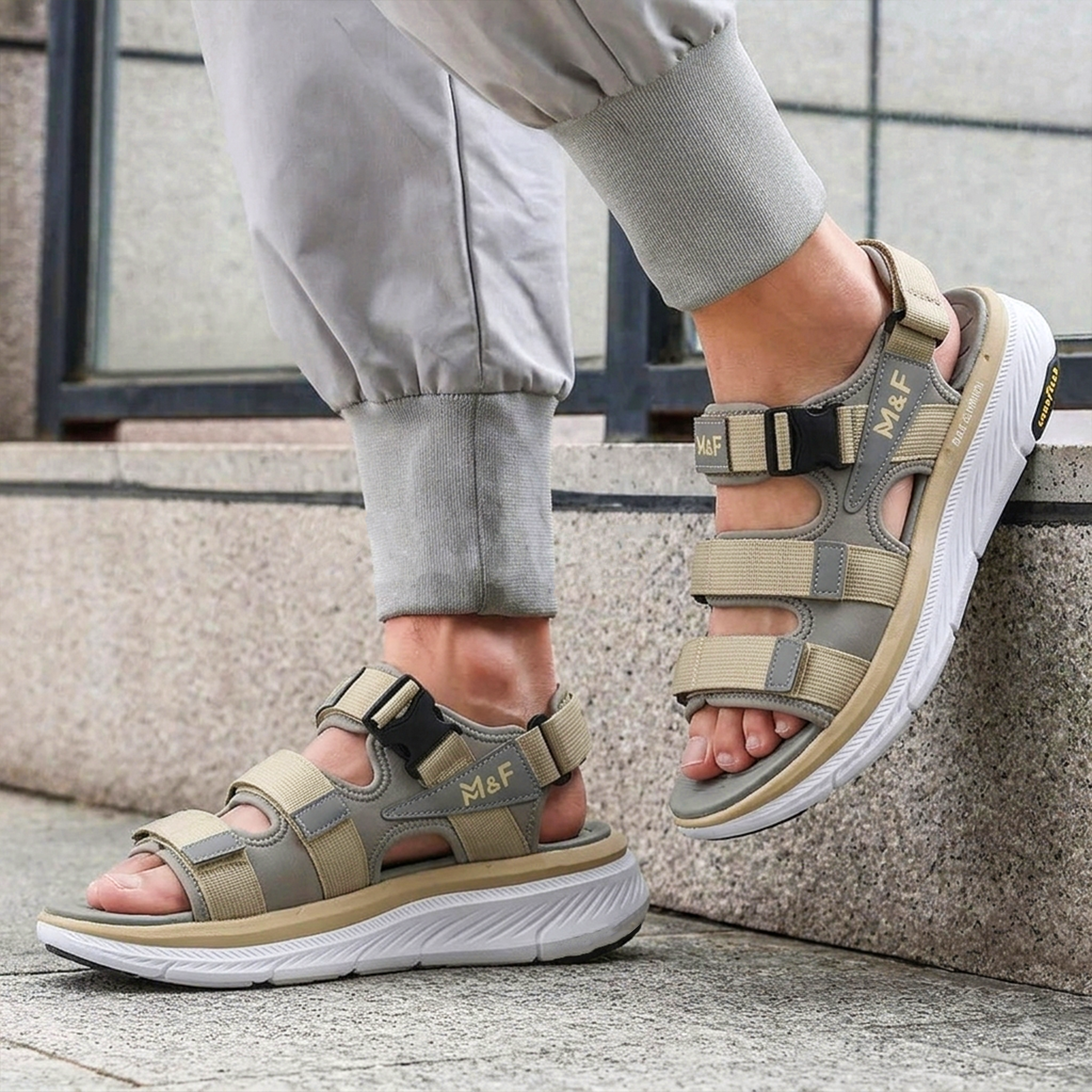 ADDRO Triple Strap Comfort Sandals with Goodyear Sole & Max Cushion
