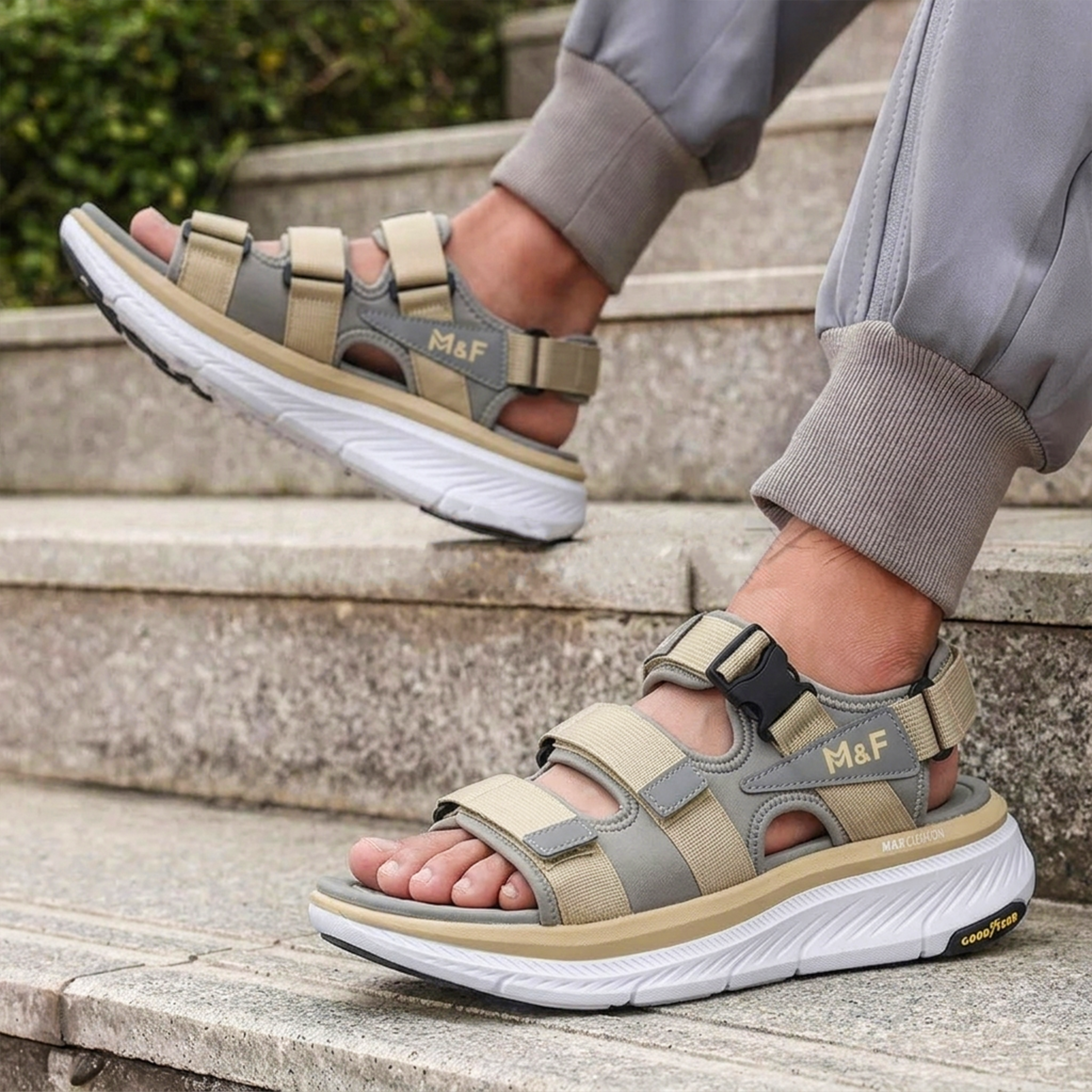 ADDRO Triple Strap Comfort Sandals with Goodyear Sole & Max Cushion