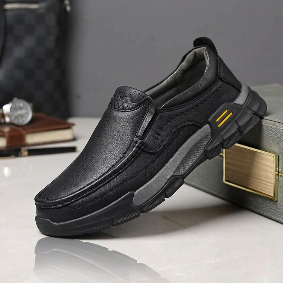 ADDRO UrbanRugged Leather Slip-On Shoes for Men | Wrinkle-Free Design